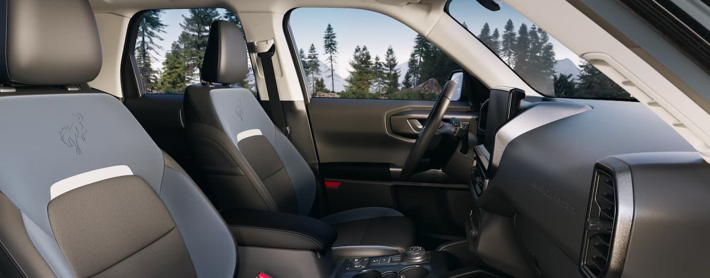 The multi-colored interior and dash in a 2025 Ford Bronco Sport.