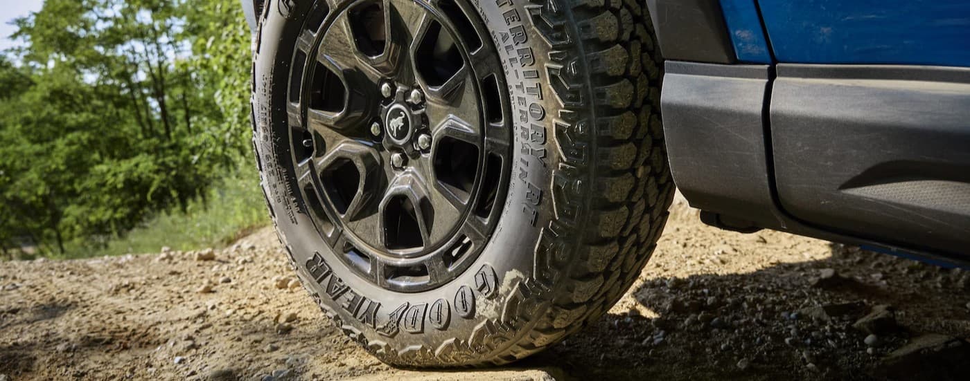 Close-up a wheel on a 2025 Ford Bronco Sport.