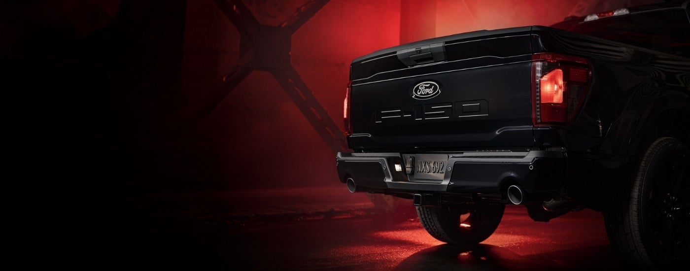 Rear of a black 2025 Ford F-150 Lobo