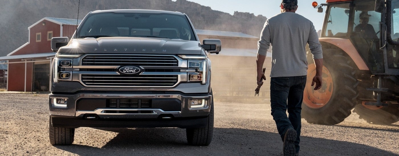 Grey 2026 Ford F-150 Platinum parked on a ranch