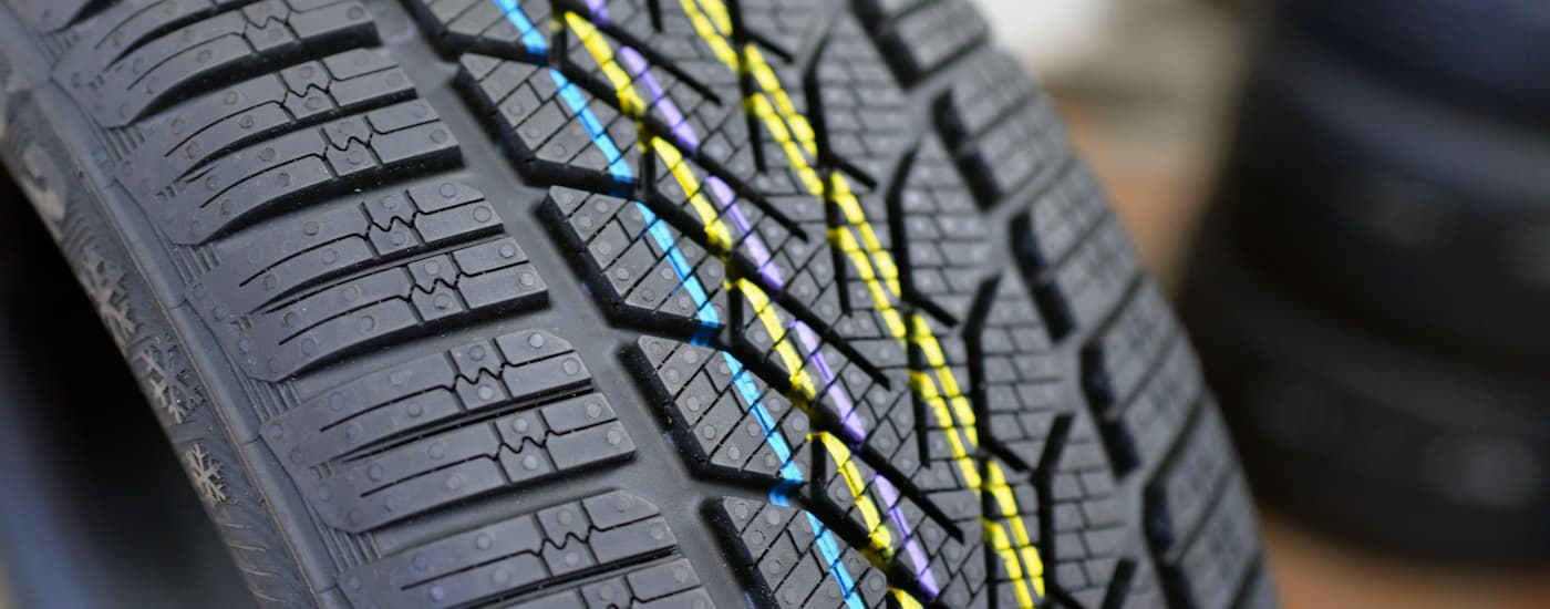 Brand new treads on a tire