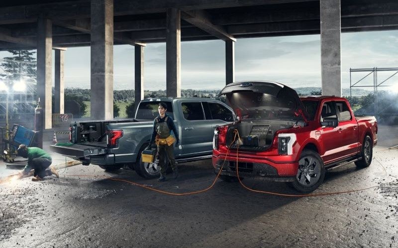 New Ford F-150 Lightnings at a Job Site